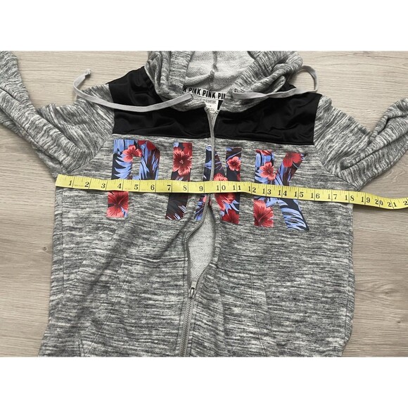 PINK by Victoria’s Secret  Gray Hoodie floral tropical  zip up jacket  medium - Picture 7 of 8